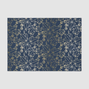 Papier Mousseline Bleu marine et motif floral de feuille de lierre