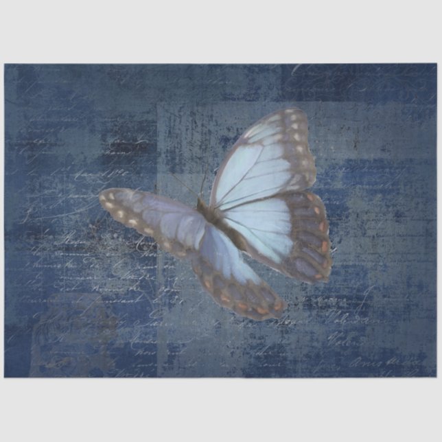 Papier Mousseline Bleu Morpho Papillon Marine Ephémère Bleue Découpa (Recto)