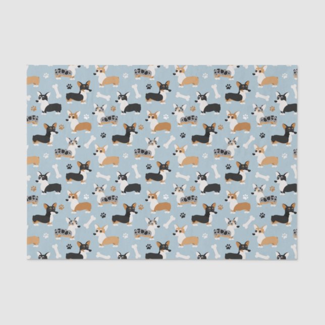 Papier Mousseline Bleu Motif de Corgi (Recto)