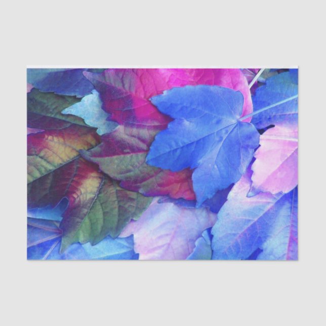 Papier Mousseline Bleu N Feuilles roses (Recto)