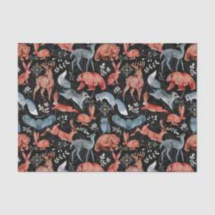 Papier Mousseline Bleu nordique Animaux Brown Feuille Aquarelle