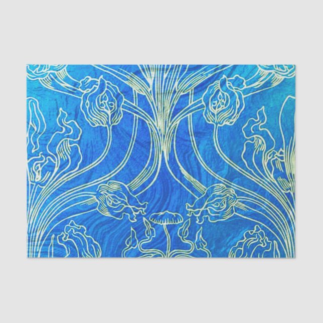 Papier Mousseline Bleu, nouveau d'art, floral, époque de belle, cru,