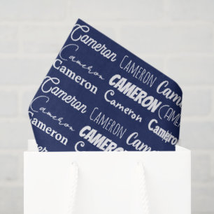 Papier Mousseline Bleu Nuit Chic Anniversaire Nom Personnalisé