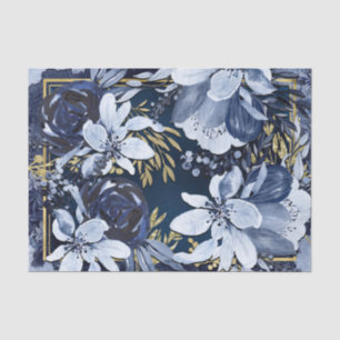 Papier Mousseline Bleu Nuit et Or Élégant Moderne Floral Aquarelle