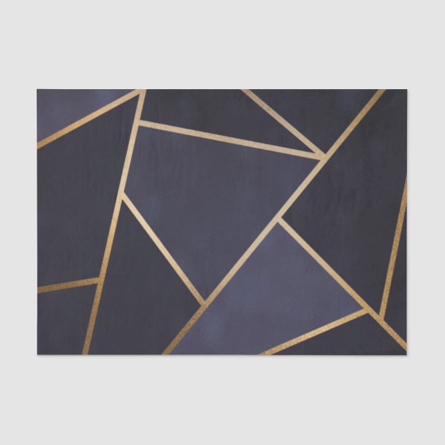 Papier Mousseline Bleu Nuit Triangles Dorés Géométrique Élégant Clas (Recto)