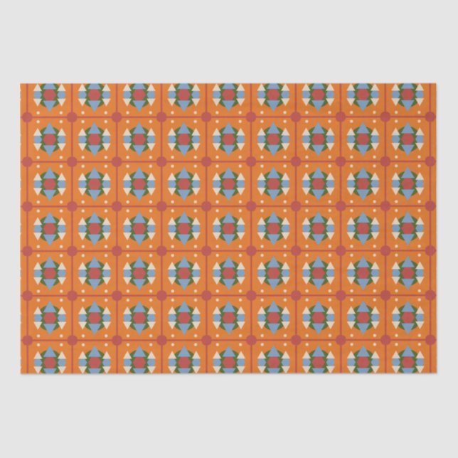 Papier Mousseline Bleu orange contemporain (Recto)