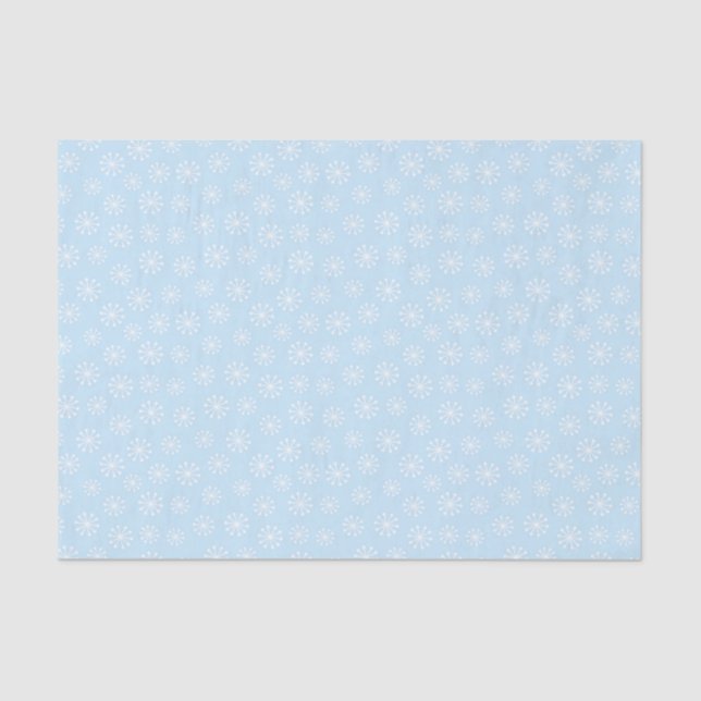 PAPIER MOUSSELINE BLEU PALE AVEC FLEURS BLANCHES (Recto)