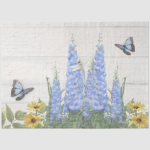 Papier Mousseline Bleu Papillon Fleur Floral Fleurs de soleil Découp