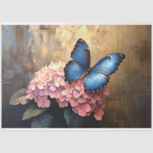 Papier Mousseline Bleu papillon rose fleurs Découpage