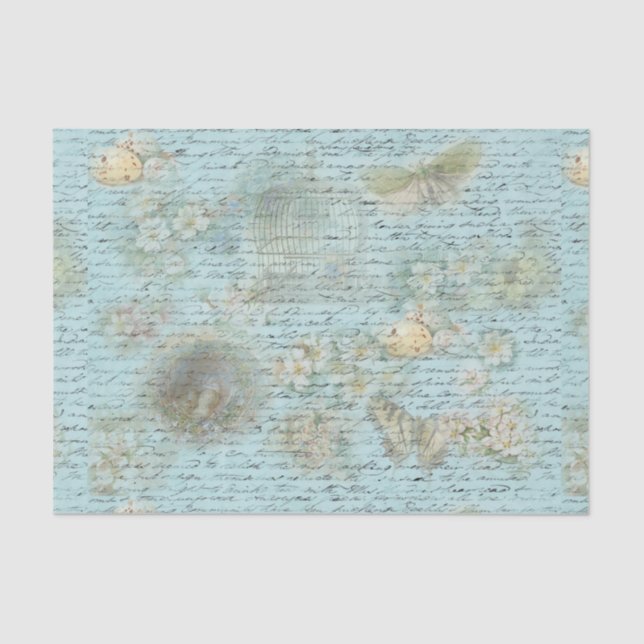 Papier Mousseline Bleu Pâques et nids Papier de découpage (Recto)