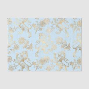 Papier Mousseline Bleu pastel et or Héraldique vintage