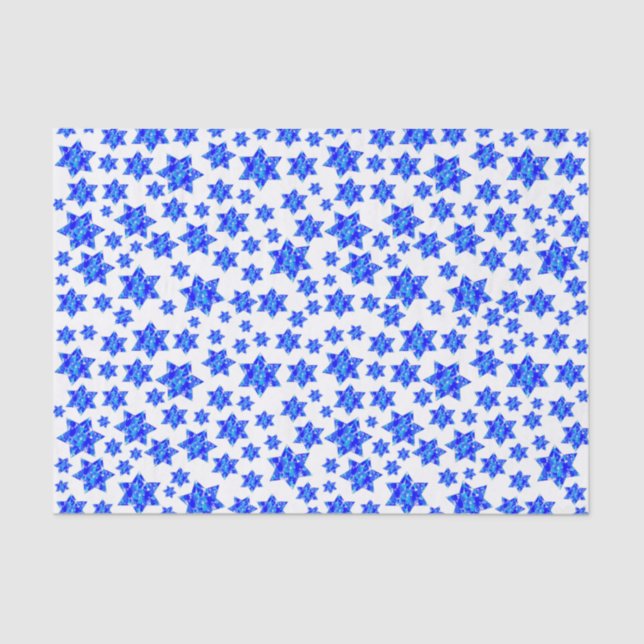 Papier Mousseline Bleu Peinture Splatter Étoiles juives (Recto)