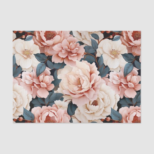 Papier Mousseline Bleu rose Élégant motif floral Blush (Recto)