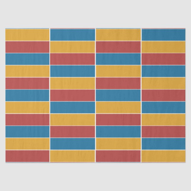 Papier Mousseline Bleu rouge et rayures jaune (Recto)