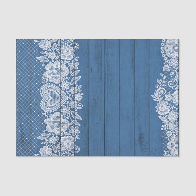 Papier Mousseline Bleu Rustique Bois & Blanc dentelle dentelle lacy  (Recto)