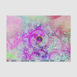 PAPIER MOUSSELINE BLEU SAPHIR ABSTRAIT, VAGUES ROSES, ÉTOILES, GEMME
