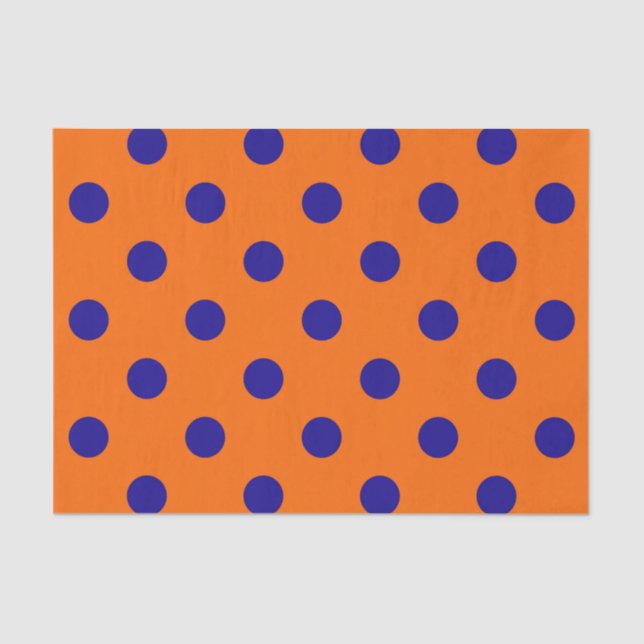 Papier Mousseline Bleu Sur Orange Pois Design Motif (Recto)