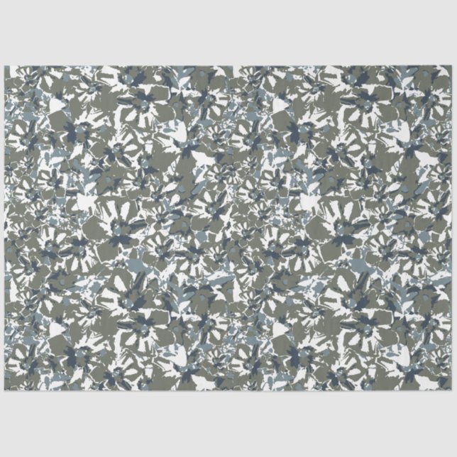 Papier Mousseline Bleu Vert Floral Motif (Recto)