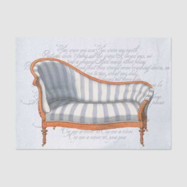 Papier Mousseline Bleu victorien Stripe Chaise Lounge Tissu Papier (Recto)