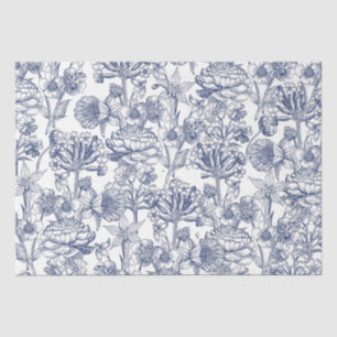 Papier Mousseline Bleu Vintage motif floral élégant