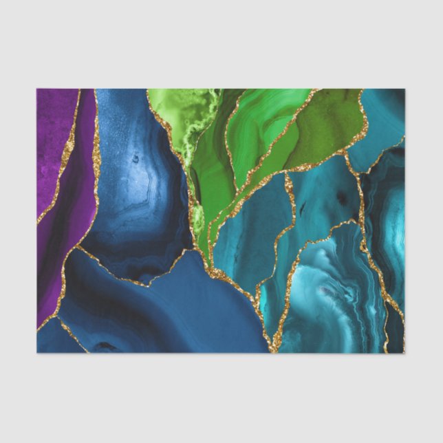 Papier Mousseline Bleu, violet et vert Peacock Agate Faux parties sc (Recto)