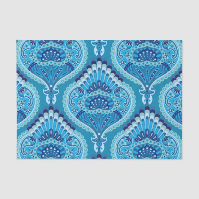 Papier Mousseline Bleuâtre - Paisley à plumes (Recto)