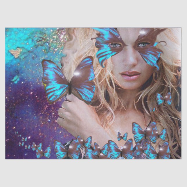 Papier Mousseline BLEUE BUTERRFLY Beauté dans la nature Tissu Papier (Recto)