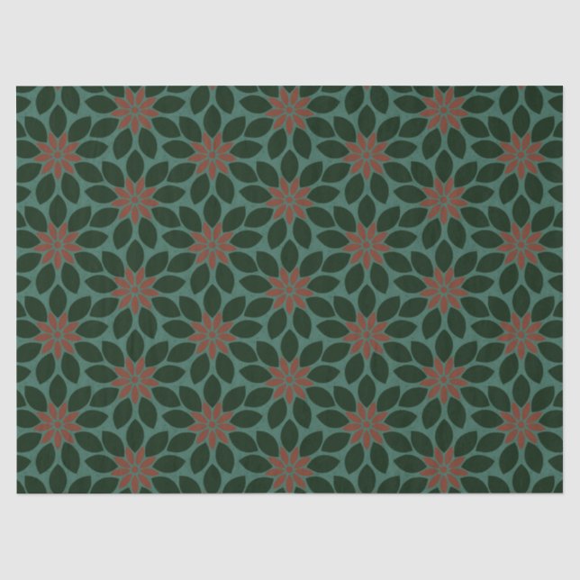Papier Mousseline Bloc Imprimer Carrelage Fleurs vert foncé rouge (Recto)