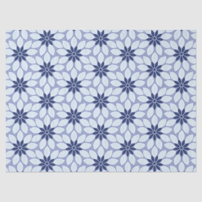 Papier Mousseline Blocage Imprimer Carrelage Fleurs bleues (Recto)