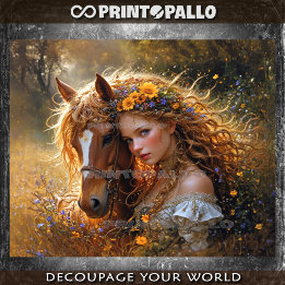 Papier Mousseline Blonde fille et son cheval bien-aimé -