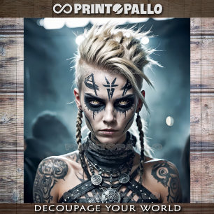 Papier Mousseline Blonde Viking Warrior Woman avec des runes -