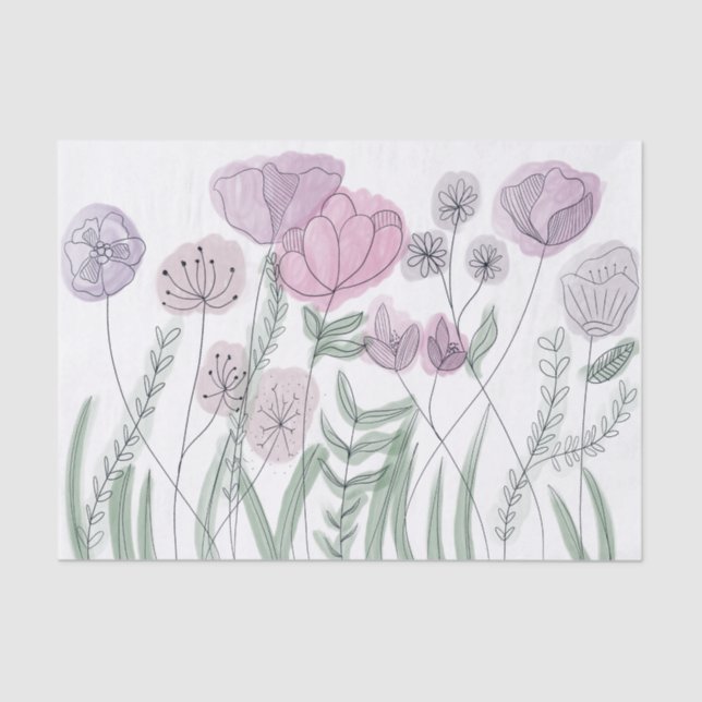 Papier Mousseline Blooms Fleurs sauvages aquarelles (Recto)