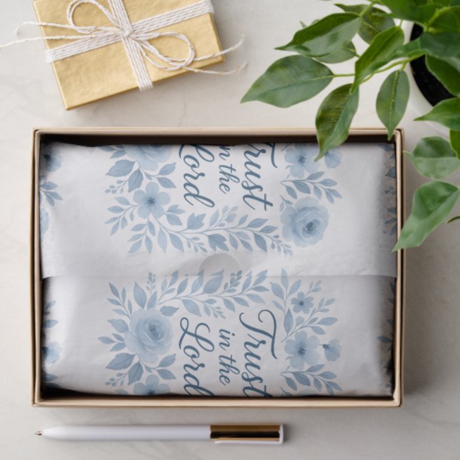 Papier Mousseline Blue and White Floral Uplifting Script Faith  (Cadeau)