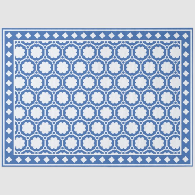 Papier Mousseline Blue and White Modern Bone Inlay Decoupage Paper (Recto)