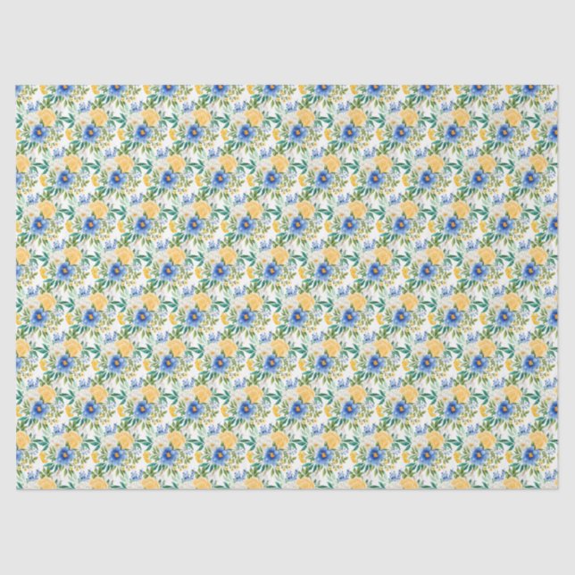 Papier Mousseline Blue and Yellow Floral  (Recto)