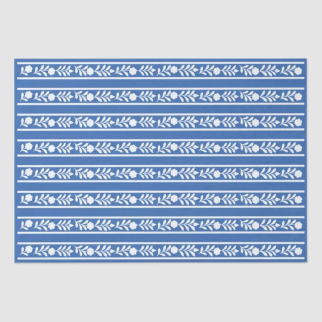 Papier Mousseline Blue Bone Inlay Floral Border Decoupage Paper (Recto)