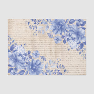 Papier Mousseline Blue Chinoiserie Floral Vieux manuscrit Découpage