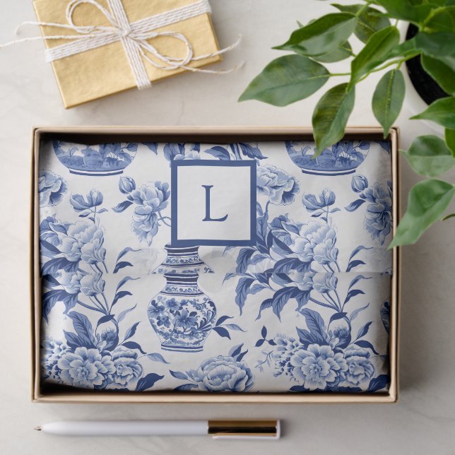 Papier Mousseline Blue Chinoiserie Monogram  (Cadeau)
