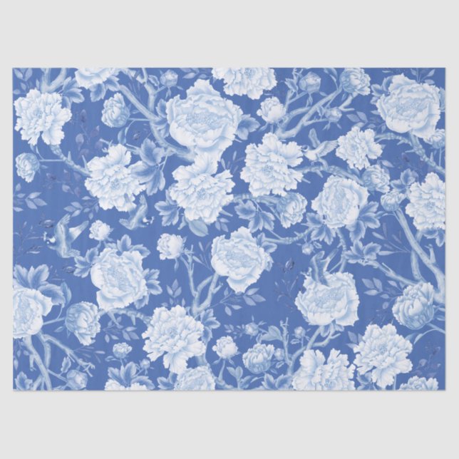 Papier Mousseline Blue Chinoiserie Porcelain Floral Jardin Découpage (Recto)