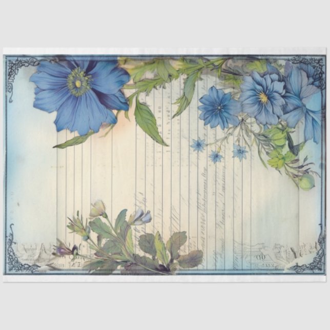 Papier Mousseline Blue Daisy Flower and scripture ephemera (Recto)