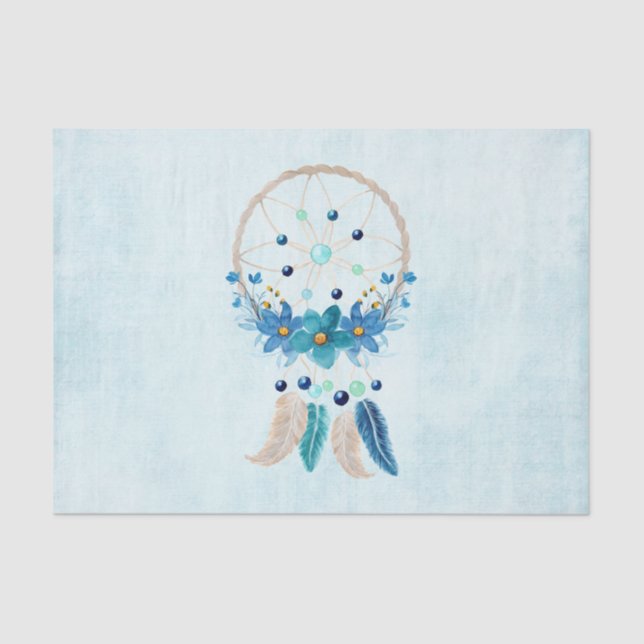 Papier Mousseline Blue Dreamcatcher Design Boho élégant (Recto)