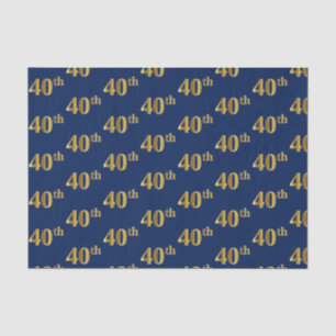 Papier Mousseline Blue, Faux Gold 40th (Quarantième) Event Tissue Pa