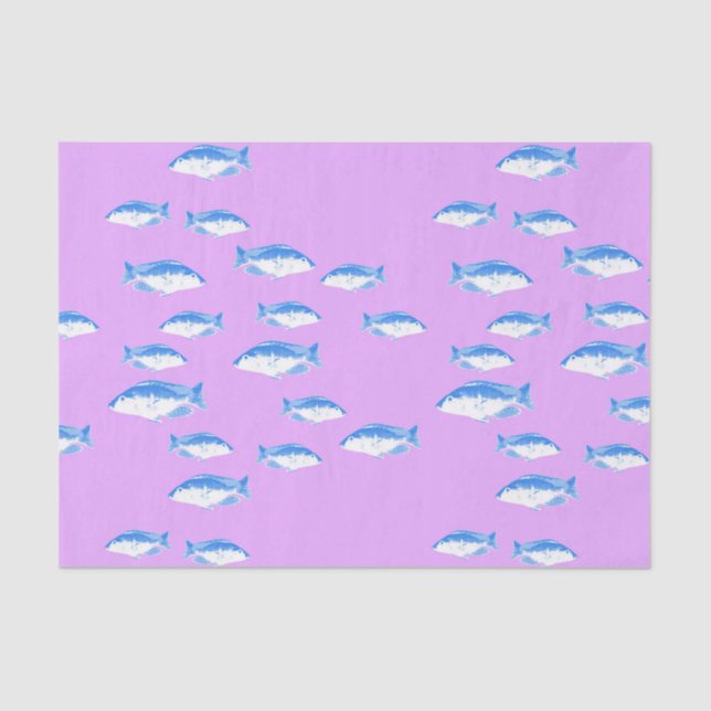 Papier Mousseline Blue fish on lilac (Recto)