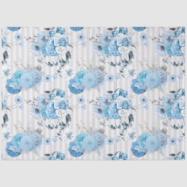 Papier Mousseline Blue Floral Series Design 10 (Recto)