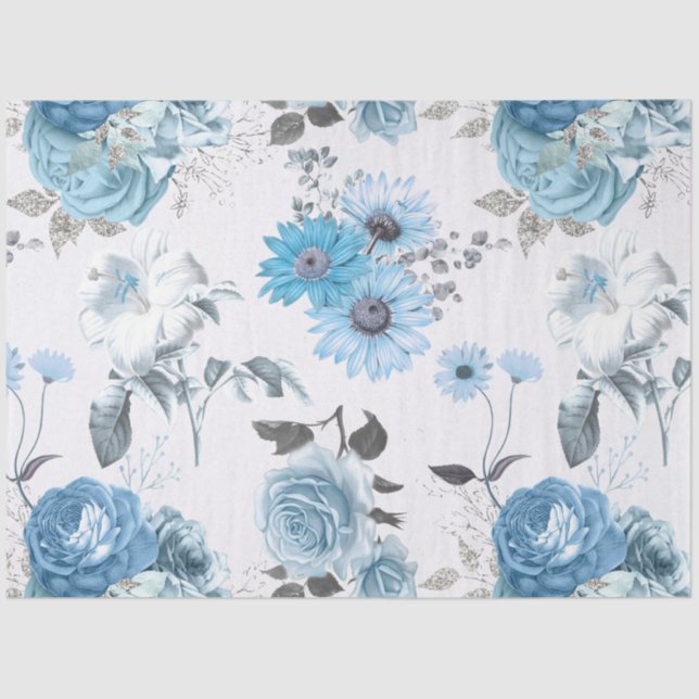Papier Mousseline Blue Floral Series Design 3 (Recto)