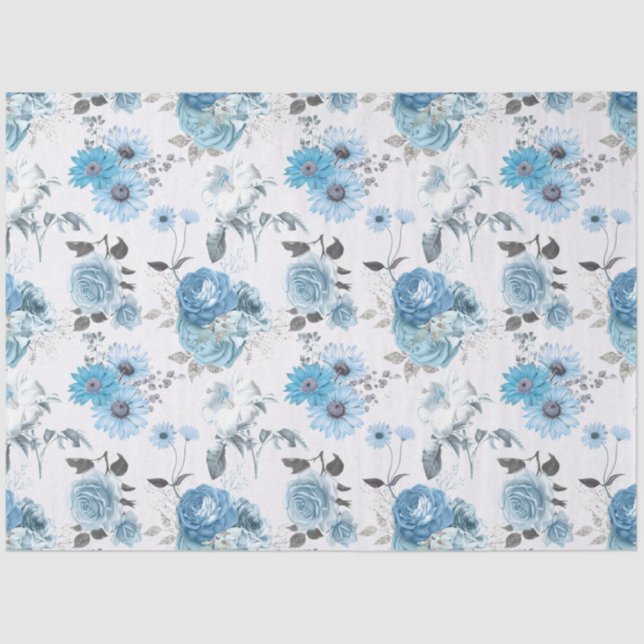 Papier Mousseline Blue Floral Series Design 5 (Recto)