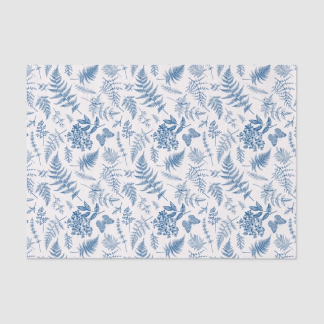 Papier Mousseline Blue Garden Butterfly & Floral Garden Motif (Recto)