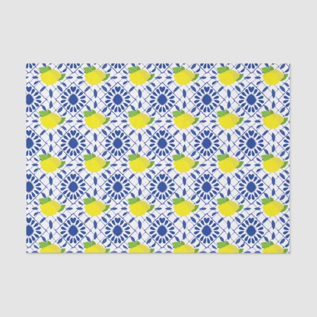 Papier Mousseline Blue Geometric Lemon Tile (Recto)