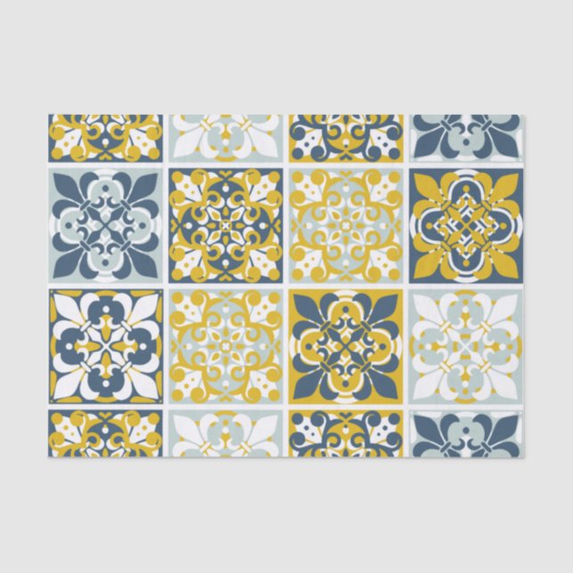 Papier Mousseline  Blue Geometric Tiles Tissue Paper (Recto)
