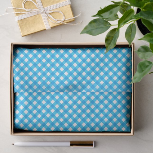 Papier Mousseline Blue Gingham Pattern (Cadeau)